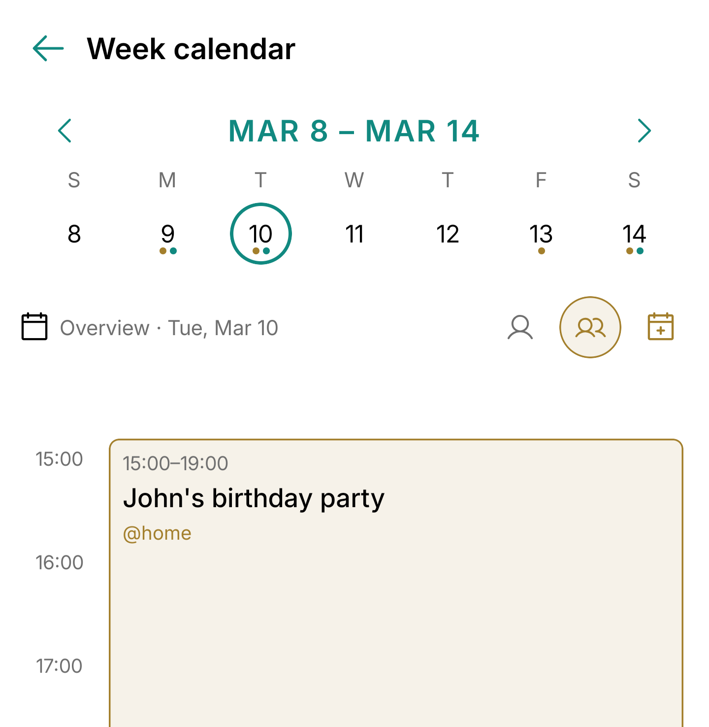 Weekly overview inside the Lyncus shared household calendar